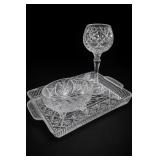 Lot of 3 Cut-Glass Tray, Bowl & Goblet