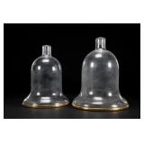 Pair of Glass Bell Hurricanes w Gold Rims