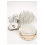 Lot of Mixed Glassware, Floral Casserole Dish