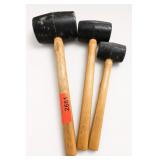 Lot of 3 Black-Headed Wood-Handled Mallets