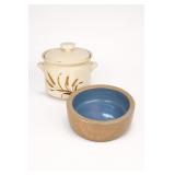 Vintage Covered Wheat Dish and Pottery Bowl
