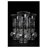 Lot of 3 Matching Clear Glass Etched Decoration