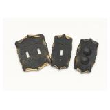 3 Vintage Rubbed Brass Metal Outlet Switch Covers