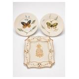 Lot of 3 Signed Butterfly Pineapple Plates