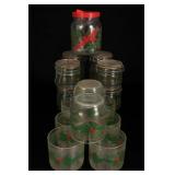 Christmas Holly-Pattern Glass Jars and Tumblers