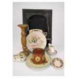 Grouping of Antique Floral Plates Candlestick Etc