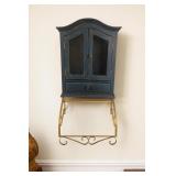Painted Cabinet and Scrollwork Gold Metal Shelf