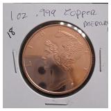 1 AVDP Ounce .999 Copper Liberty Head Round