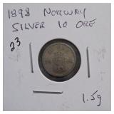 1938 Norway 10 Ore Coin Silver