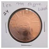 1 AVDP Ounce .999 Copper Liberty Round