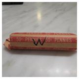 Wheat Cent Roll Marked 50Â¢ Pennies