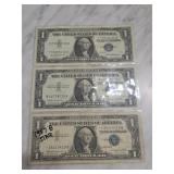 Three 1957 $1 Silver Certificates, One Star Note