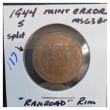 1944-S Lincoln Wheat Cent, MS63RB, Mint Error