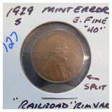 1929-S Lincoln Wheat Cent, Mint Error