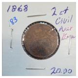 1868 Two-Cent Piece, EF Holder Grade