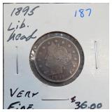 1895 Liberty Head V Nickel, Fine/Very Fine
