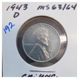 1943-D Lincoln Wheat Cent, MS63/64