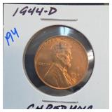 1944-D Lincoln Wheat Cent, AU/UNC