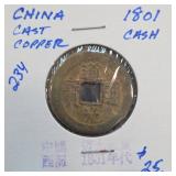 1801 Chinese-Style Cash Coin with Square Hole