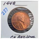 1948 Lincoln Wheat Cent, Red UNC
