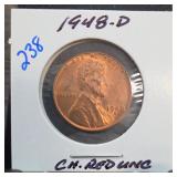1948-D Lincoln Wheat Cent, Choice Red UNC