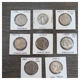 Eight Jefferson Nickels, 1938â€“1971