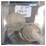 Five Buffalo Nickels, Holder Marked 1927