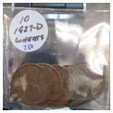 10 Lincoln Wheat Cents, Marked 1927-D