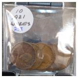 10 Lincoln Wheat Cents, Holder Marked 1921