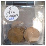 5 Lincoln Wheat Cents, Holder Marked 1912