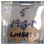 Five 1919-D Lincoln Wheat Cents