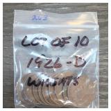 Ten 1926-D Lincoln Wheat Cents