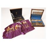 Lot of Ornate Bronze Flatware in Cases and Rolls