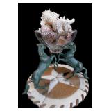 Bronze Horse Stand w Bowl / Leather Mat & Shells