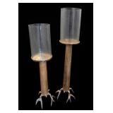 2Pc Tall Glass Antler Theme Candle Holders