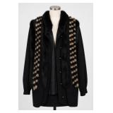 Black Coat, Fur-Like Trim, Size L Approx