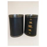Pair of Black-and-Gold Cylindrical Containers