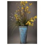 25.5in Tall Heavy Blue Planter with Faux Flowers