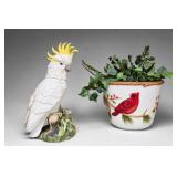 Parrot Figurine and Cardinal Planter