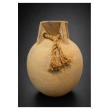 Tan Decorative Vessel with Rope Tassels