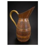 Wood and Brass-Color Barrel-Form Pitcher