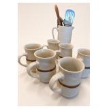 Seven Horse-Motif Mugs and Speckled Pitcher