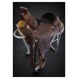 Victor Leather Goods Tooled Western Saddle