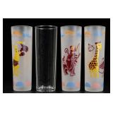 Lot of 4 Decorated Glass Tumblers