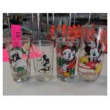 Set of Four Lot of Disney & Bugs Glass Tumblers