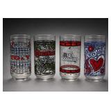 Set of Four Lot of Decorated Glass Tumblers
