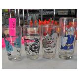Set of Four Lot of Cartoon & Glass Tumblers