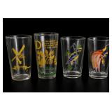 Lot of 4 Illustrated Glass Tumblers