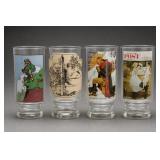 Lot of 4 Illustrated Glass Tumblers