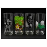Lot of 4 Illustrated Glass Tumblers